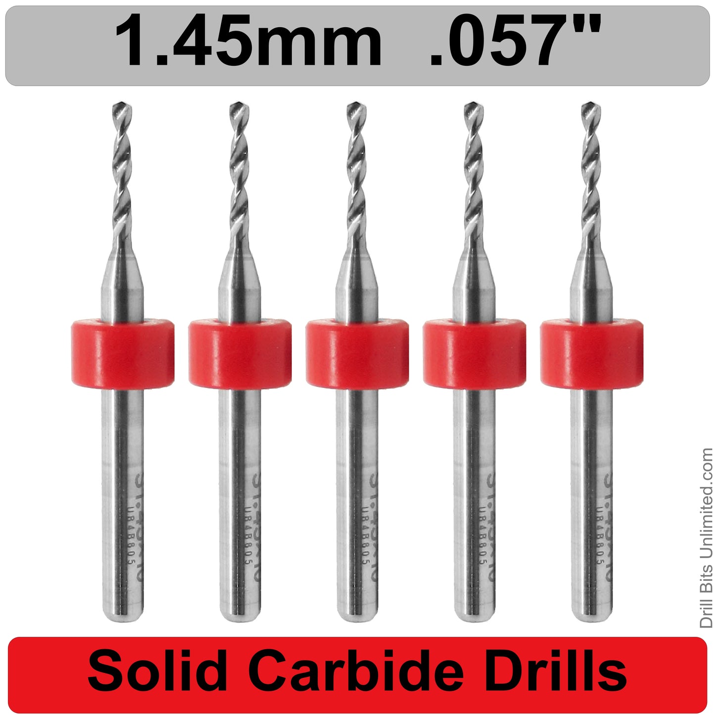 .057" 1.45mm - Drill Bits - FIVE Piece Set with 1/8" Shanks Solid Carbide