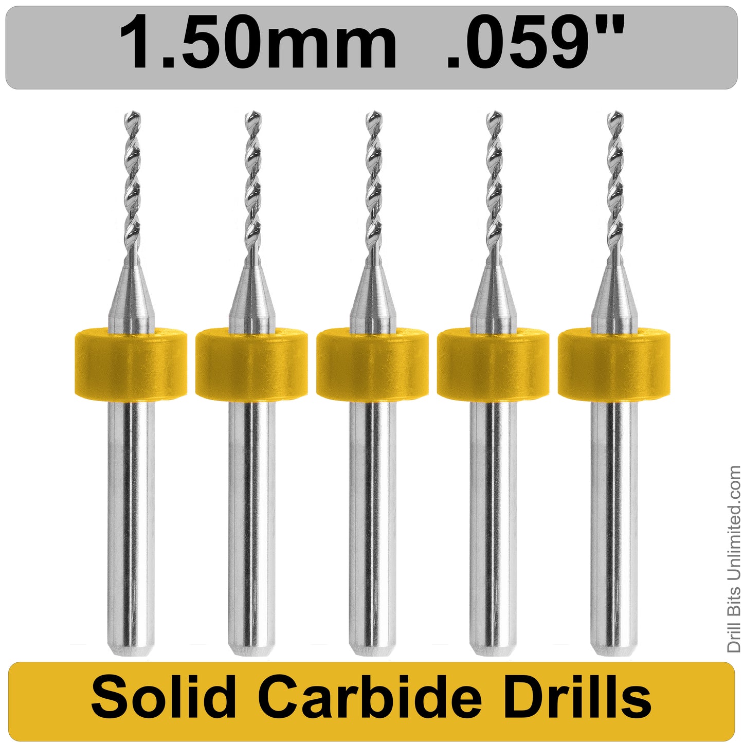 .059" 1.50mm #53 - Drill Bits - FIVE Piece Set with 1/8" Shanks Solid Carbide 1.5mm