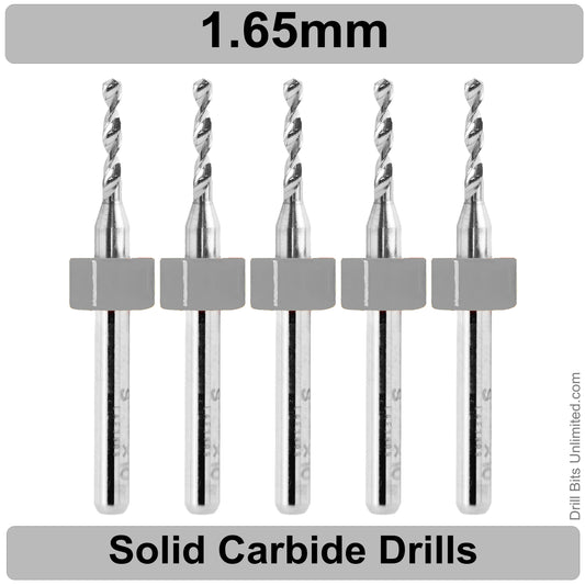 .065" 1.65mm - Drill Bits - FIVE Piece Set with 1/8" Shanks Solid Carbide