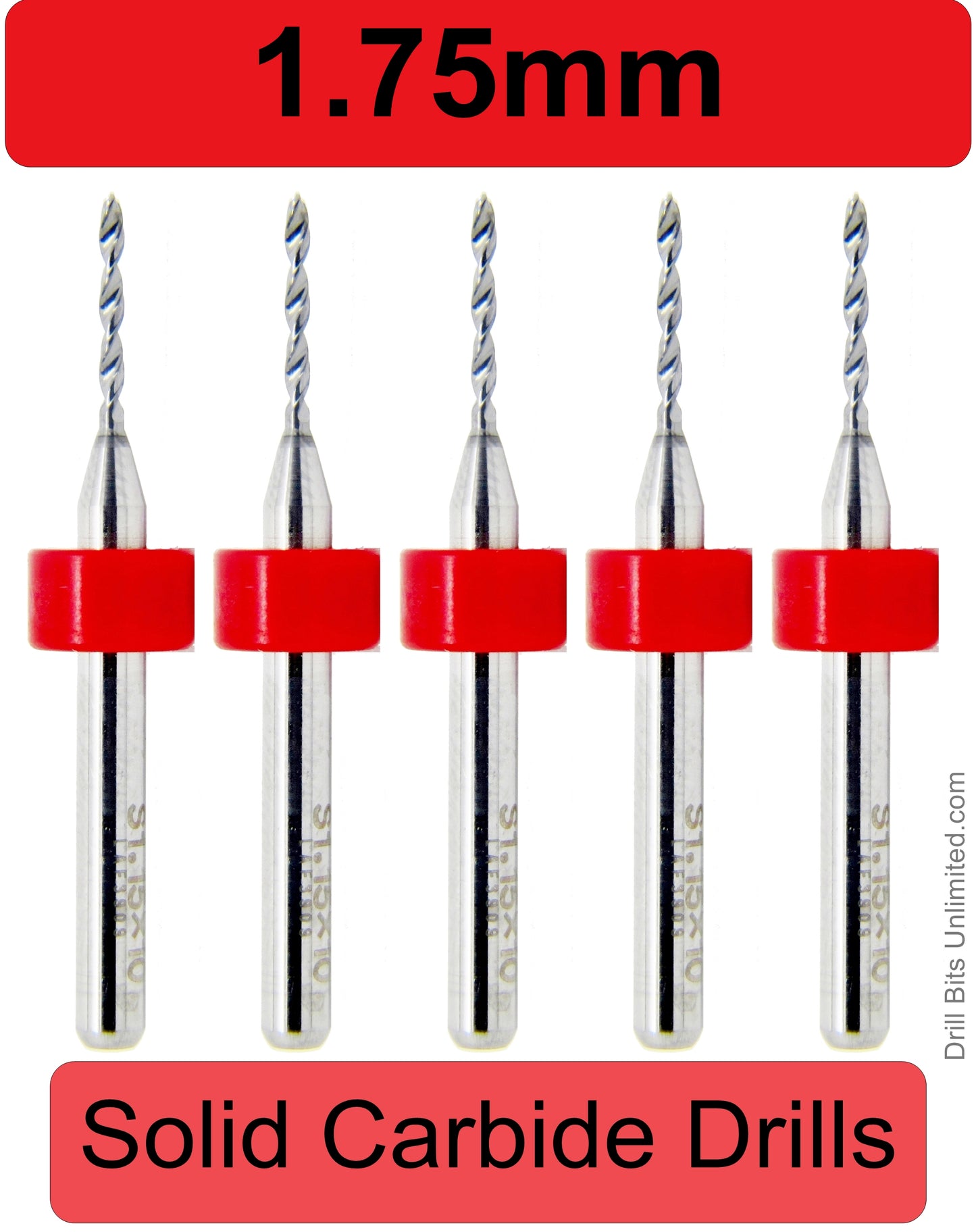 .069" 1.75mm - Drill Bits - FIVE Piece Set with 1/8" Shanks Solid Carbide.0689"