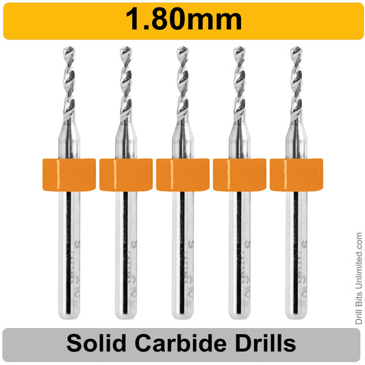 .071" 1.80mm - Drill Bits - FIVE Piece Set with 1/8" Shanks Solid Carbide.0709" 1.8mm