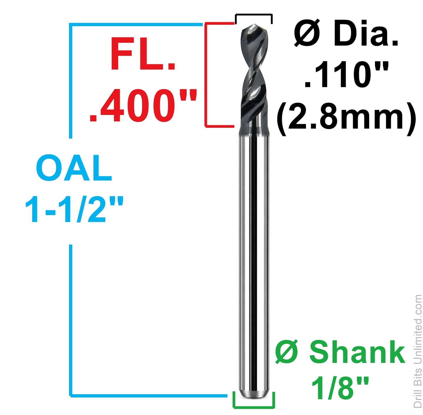 Close-up of Kyocera 2.80mm AlTiN coated micro drill tip