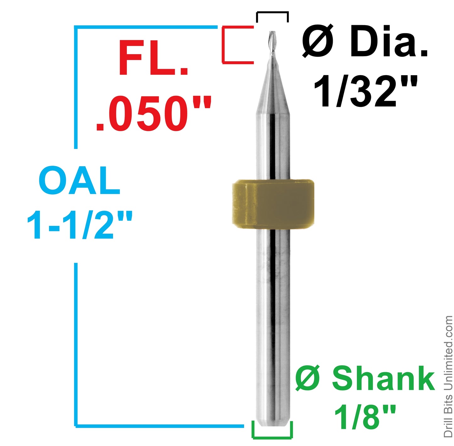 0.0312" (1/32") x .050" LOC STUB Length 2-Flute Carbide End Mill - Up Cut Square End | Made in U.S.A. | M107ST