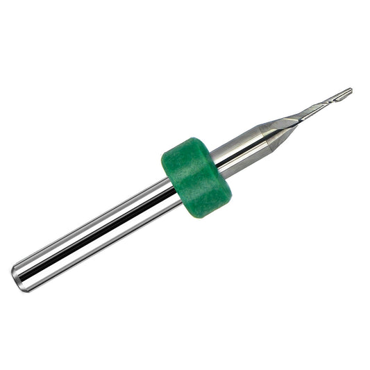 Kyocera 1.00mm single-flute carbide end mill with pierce-point tip and 1/8 inch shank