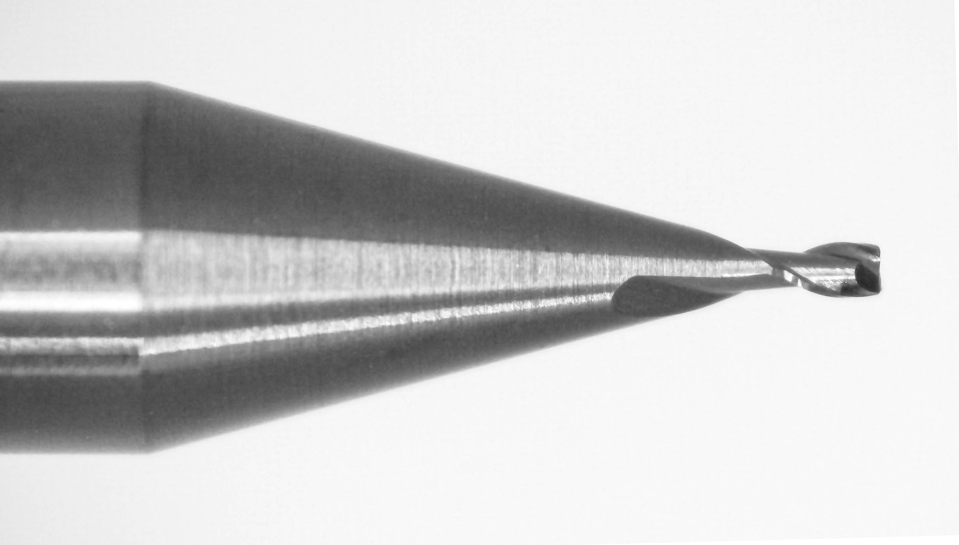 0.019 inch square end cutting tip close-up Kyocera USA 2 flute carbide end mill 1620-0190L029