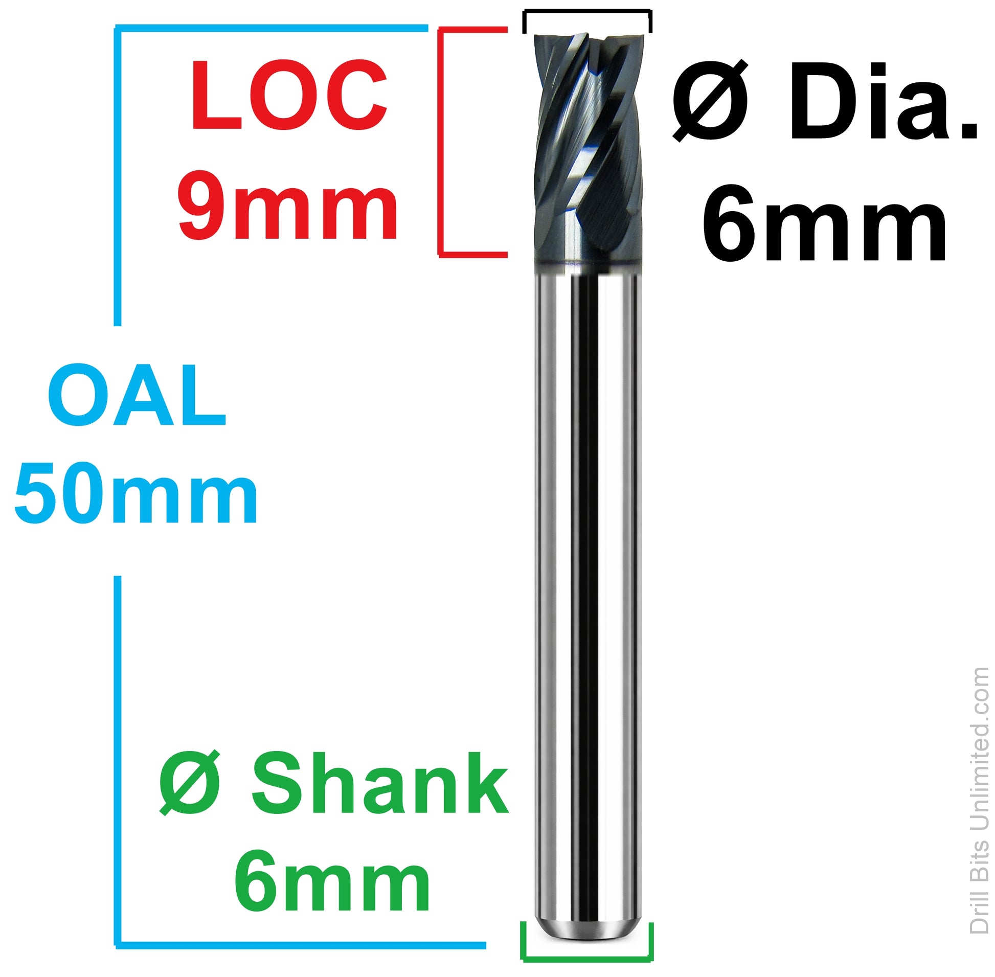 Kyocera 6.00mm 4-flute square end carbide end mill 1820-2362L354 dimension diagram