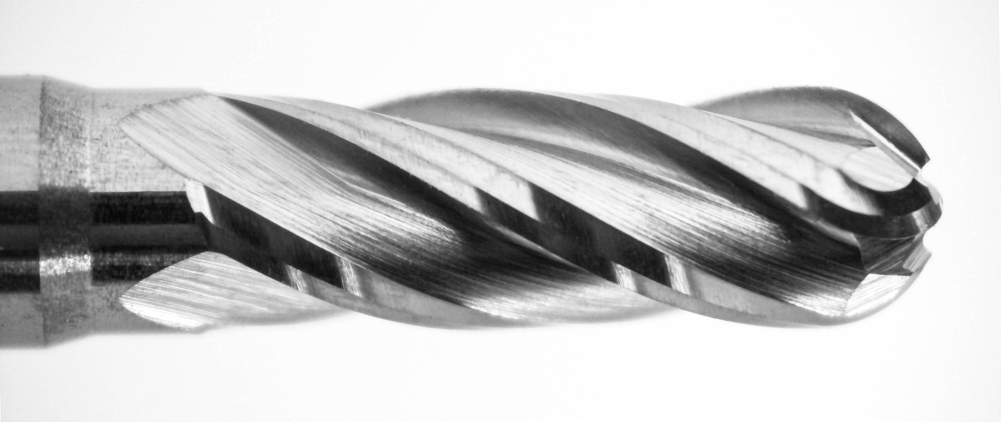 Close-up of Kyocera 0.110 inch ball nose end mill tip uncoated carbide