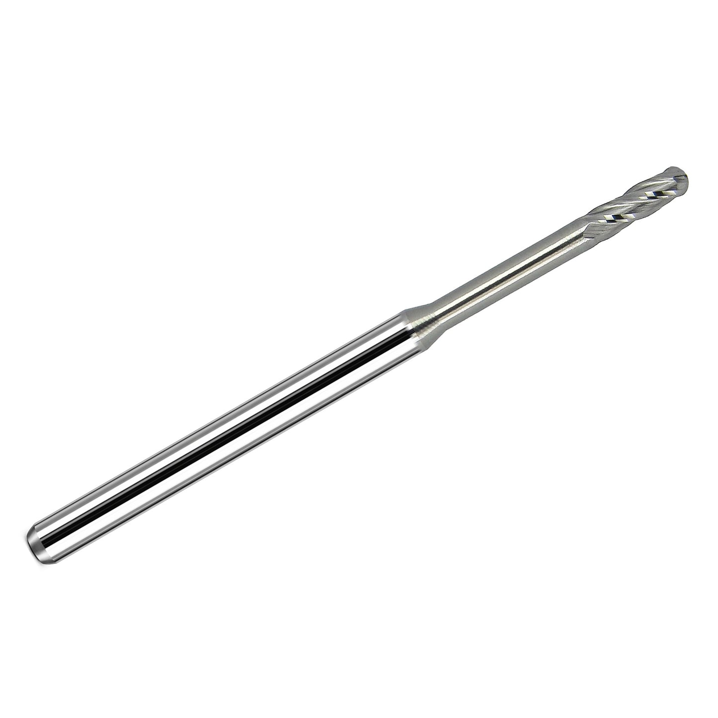 0.0900 inch 4-flute extended reach ball nose carbide end mill with 1/8 inch shank and bright uncoated finish