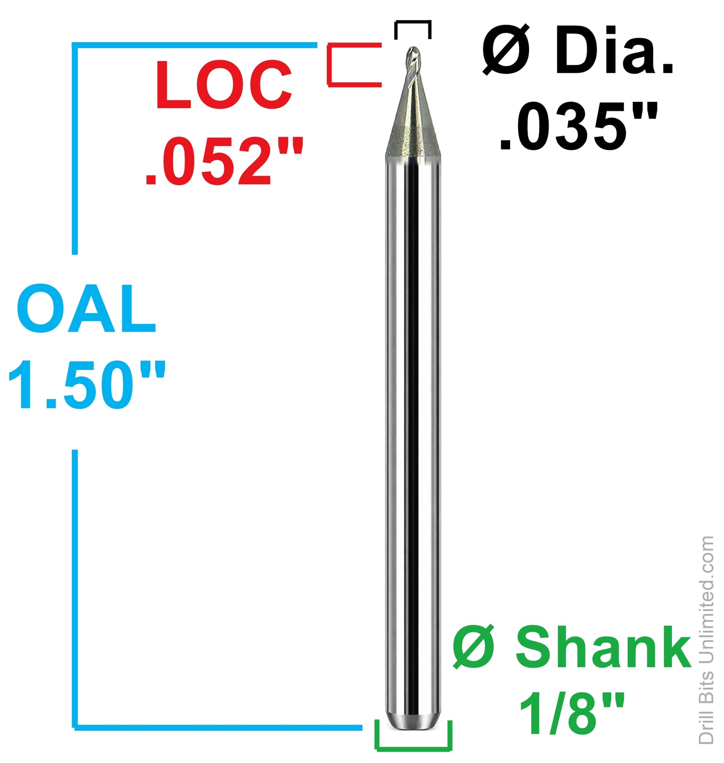 Kyocera 0.035 inch ball nose carbide end mill dimensions 1935-0350-052