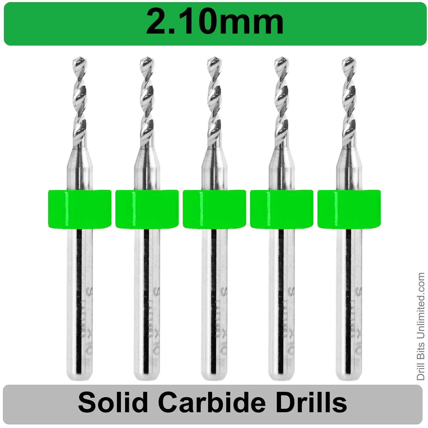 .0827" 2.10mm - Drill Bits - FIVE Piece Set with 1/8" Shanks Solid Carbide 2.1mm