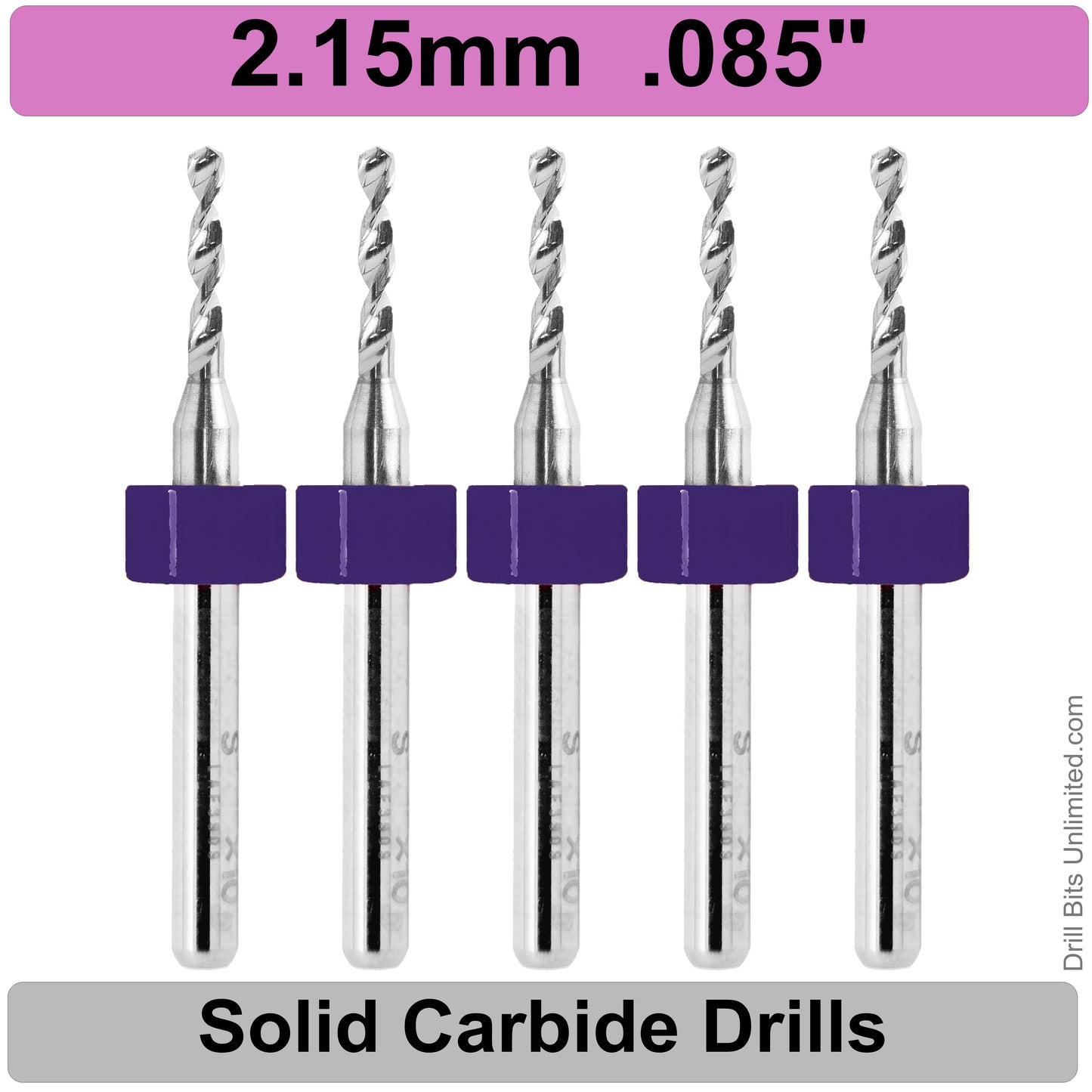 .0846" 2.15mm - Drill Bits - FIVE Piece Set with 1/8" Shanks Solid Carbide