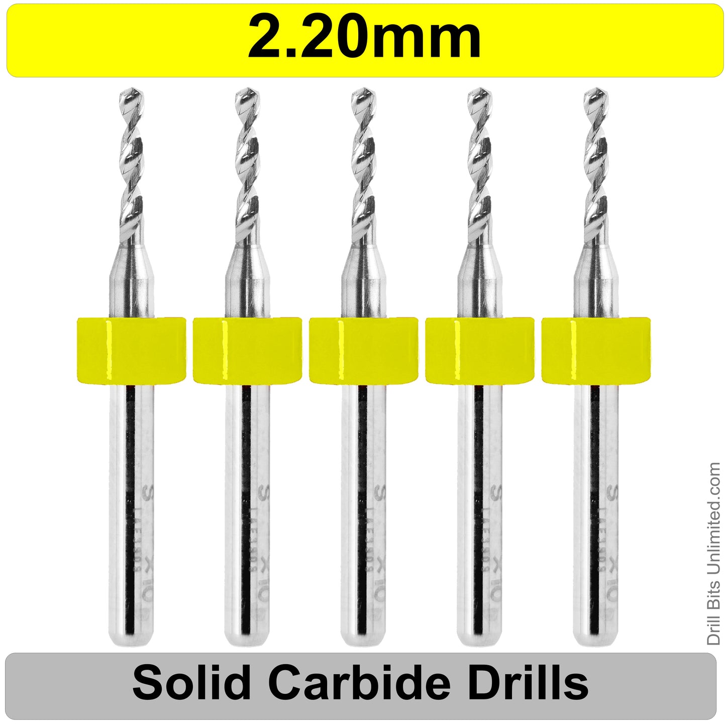 .086" 2.20mm - Drill Bits - FIVE Piece Set with 1/8" Shanks Solid Carbide 2.2mm