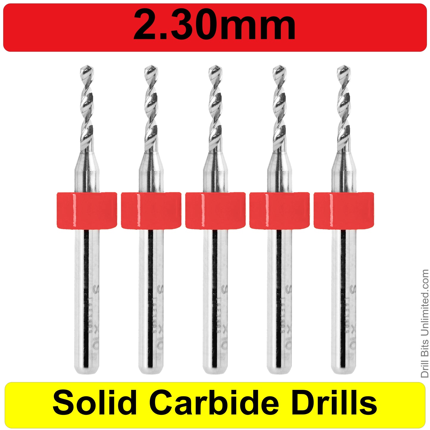 .090" 2.30mm - Drill Bits - FIVE Piece Set with 1/8" Shanks Solid Carbide 2.3mm .0906"