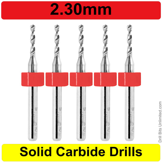 .090" 2.30mm - Drill Bits - FIVE Piece Set with 1/8" Shanks Solid Carbide 2.3mm .0906"