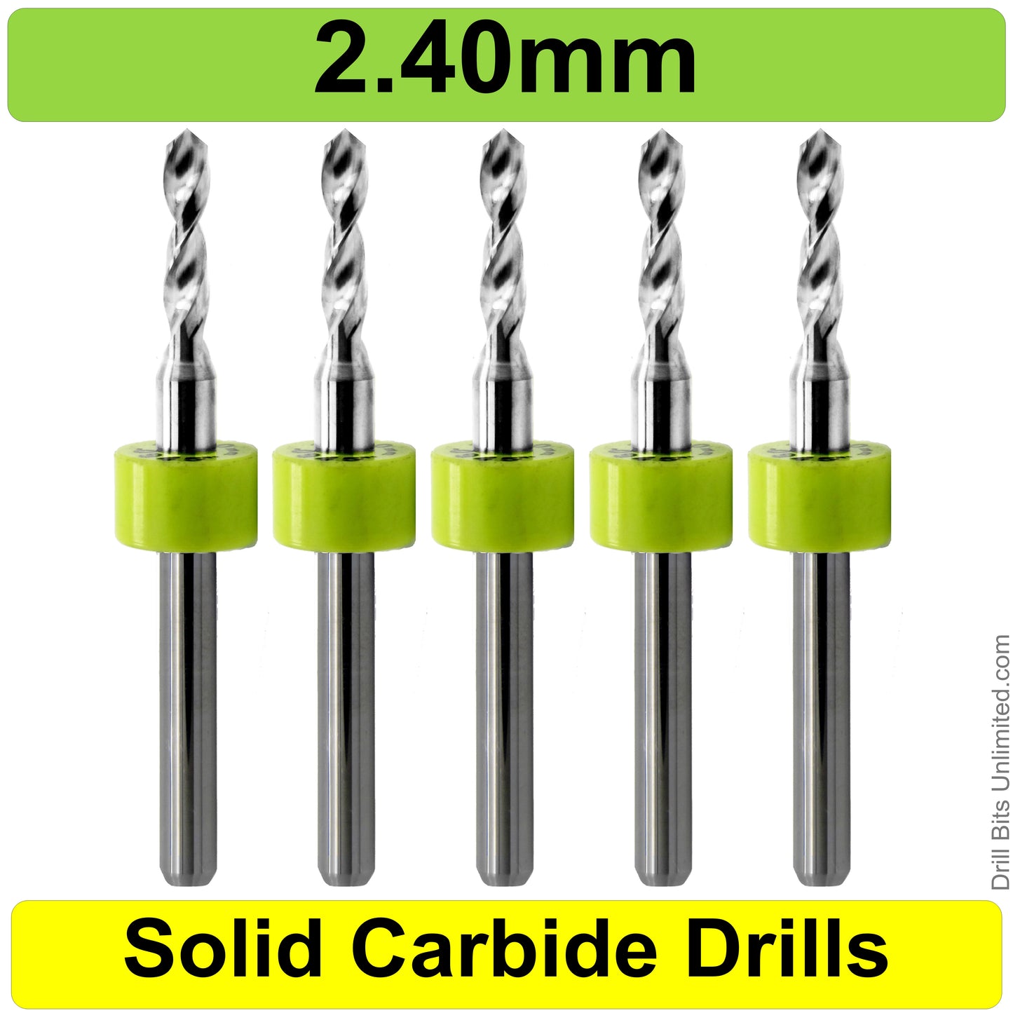 .0945" 2.40mm - Drill Bits - FIVE Piece Set with 1/8" Shanks Solid Carbide 2.4mm