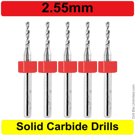 .1004" 2.55mm - Drill Bits - FIVE Piece Set with 1/8" Shanks Solid Carbide .100"