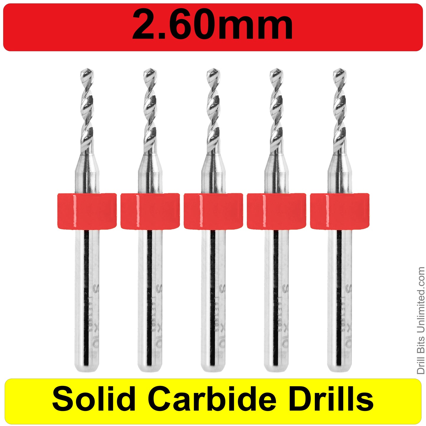 2.60mm .1024" - Drill Bits - FIVE Piece Set with 1/8" Shanks Solid Carbide 2.6mm