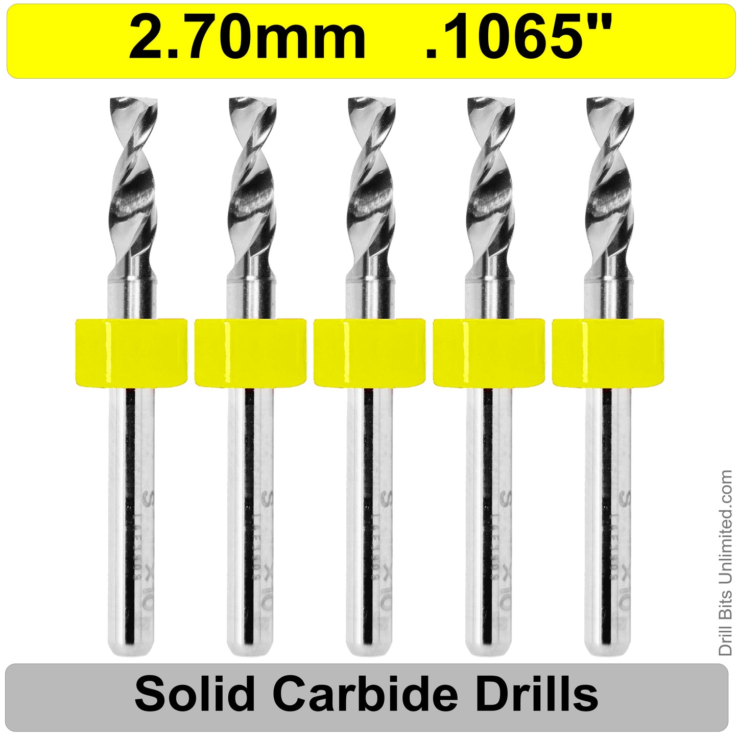 .1065" 2.70mm #36 - Drill Bits - FIVE Piece Set with 1/8" Shanks Solid Carbide 2.7mm