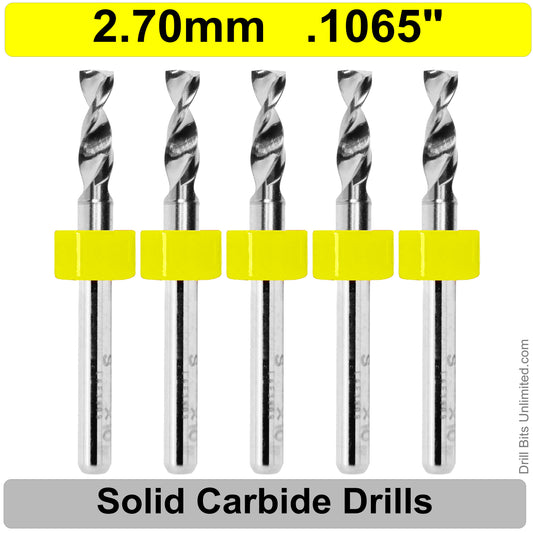 .1065" 2.70mm #36 - Drill Bits - FIVE Piece Set with 1/8" Shanks Solid Carbide 2.7mm