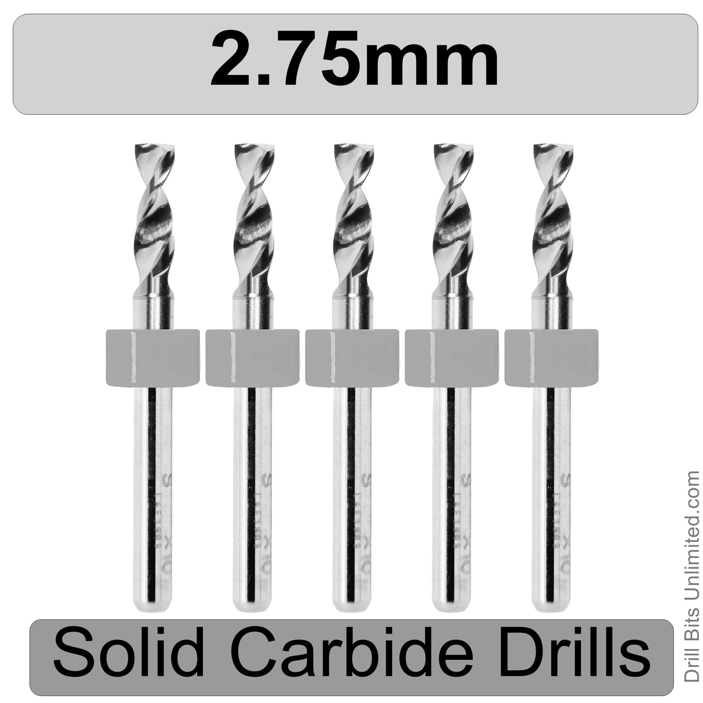 .108" 2.75mm - Drill Bits - FIVE Piece Set with 1/8" Shanks Solid Carbide .1083"