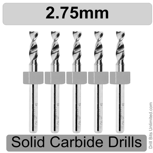 .108" 2.75mm - Drill Bits - FIVE Piece Set with 1/8" Shanks Solid Carbide .1083"