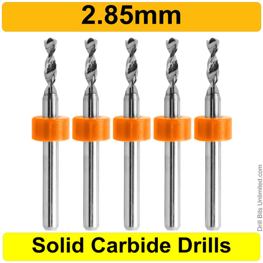 .112" 2.85mm - Drill Bits - FIVE Piece Set with 1/8" Shanks Solid Carbide