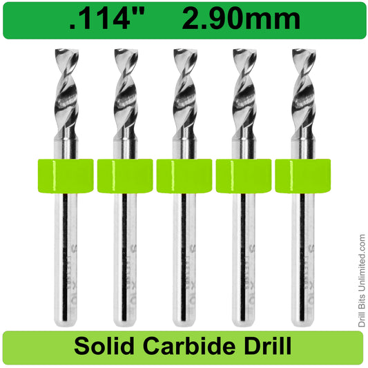 .114" 2.90mm - Drill Bits - FIVE Piece Set with 1/8" Shanks Solid Carbide