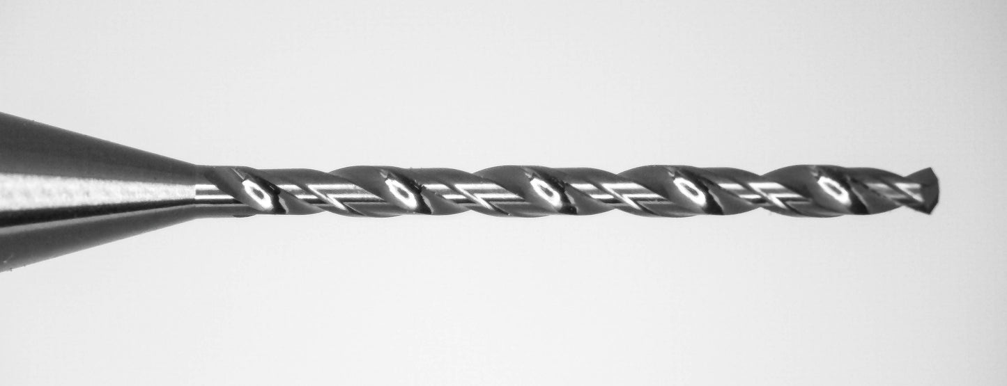Close-up of Kyocera 0.80mm DLC coated micro drill tip