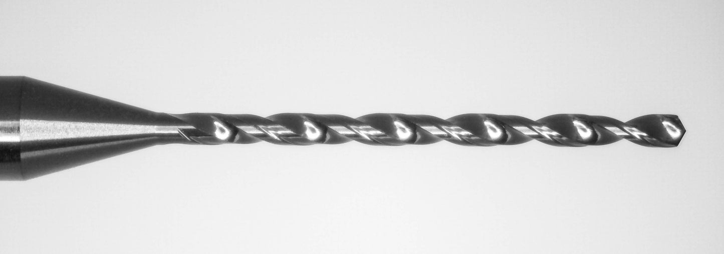 Close-up of Kyocera 0.95mm DLC coated micro drill tip