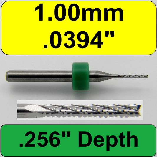 1.00mm .0394" x .256" LOC Chip Breaker Carbide Router - Fish Tail Tip Up Cut  R152