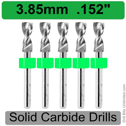 .152" 3.85mm #24 - Drill Bits - FIVE Piece Set with 1/8" Shanks Solid Carbide