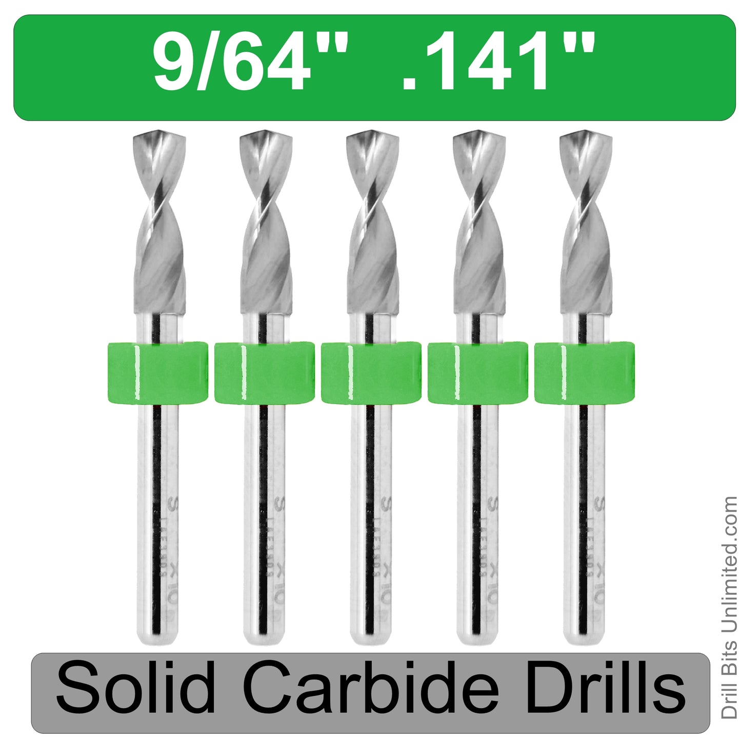 .140" 9/64" #28 - Drill Bits - FIVE Piece Set with 1/8" Shanks Solid Carbide .140" .14"