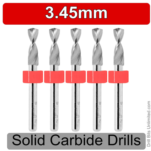 .1358" 3.45mm #29 - Drill Bits - FIVE Piece Set with 1/8" Shanks Solid Carbide .136"