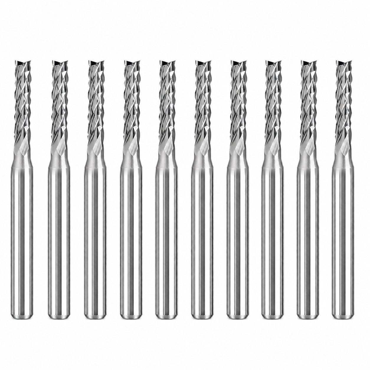 Ten 3/32 inch solid carbide grout removal bits with 1/8 inch shanks