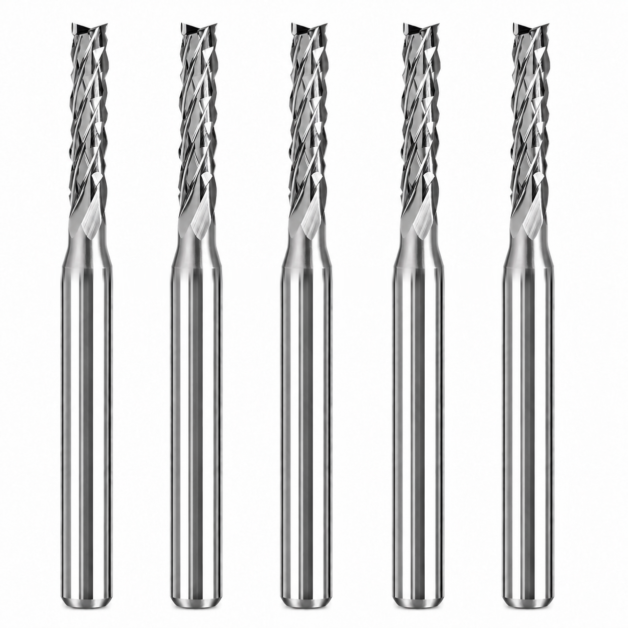 Five 3/32 inch solid carbide grout removal bits with 1/8 inch shanks