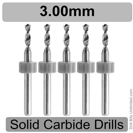 .118" 3.00mm - Drill Bits - FIVE Piece Set with 1/8" Shanks Solid Carbide 3.0mm 3mm