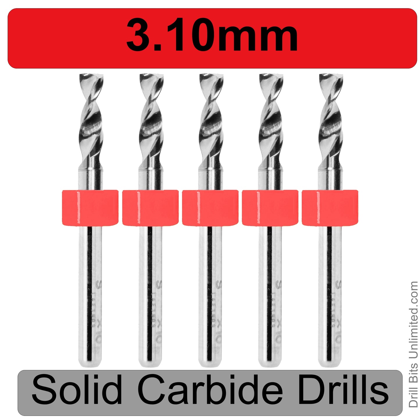 .122" 3.10mm - Drill Bits - FIVE Piece Set with 1/8" Shanks Solid Carbide 3.1mm