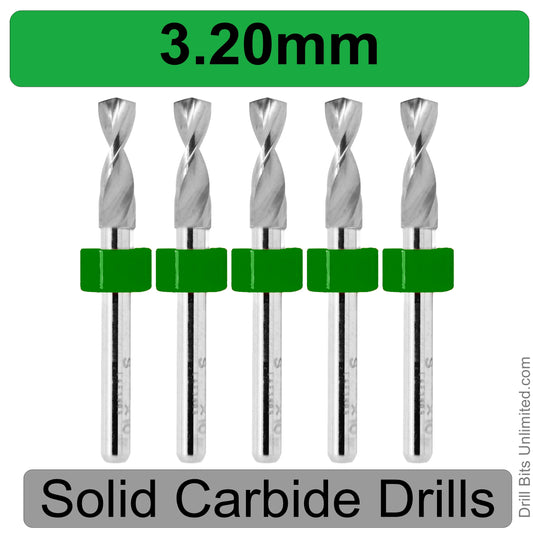 .126" 3.20mm - Drill Bits - FIVE Piece Set with 1/8" Shanks Solid Carbide 3.2mm