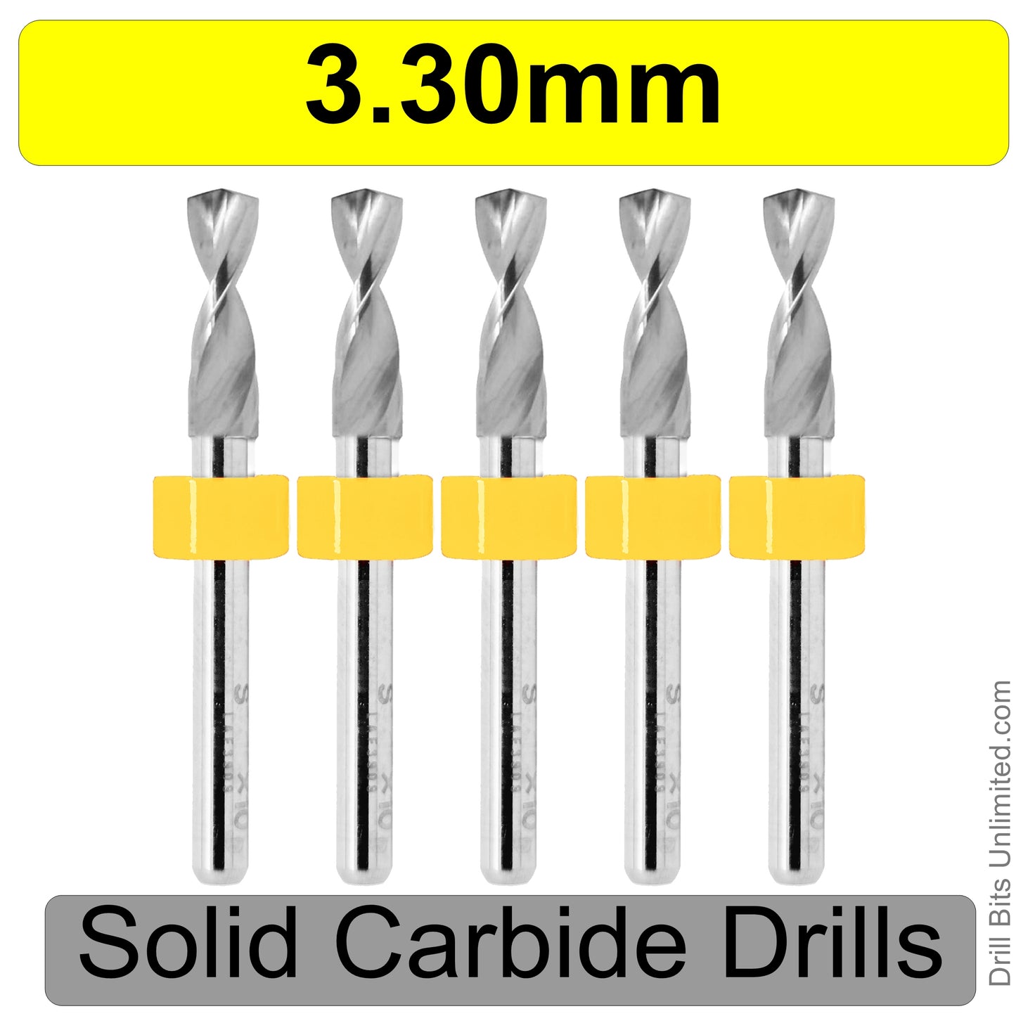 .1299" 3.30mm- Drill Bits - FIVE Piece Set with 1/8" Shanks Solid Carbide .130" .13" 3.3mm