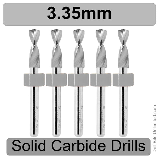 .1319" 3.35mm - Drill Bits - FIVE Piece Set with 1/8" Shanks Solid Carbide .132"