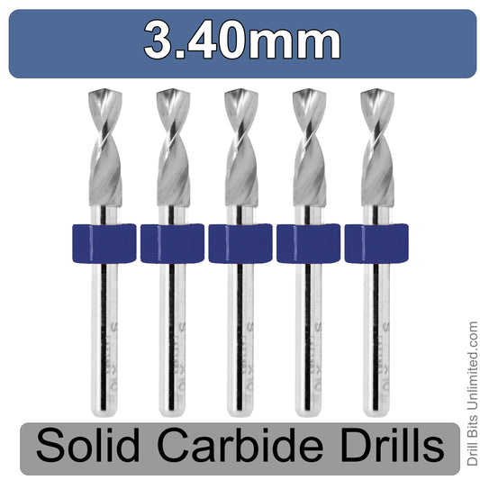 .1339" 3.40mm - Drill Bits - FIVE Piece Set with 1/8" Shanks Solid Carbide .134" 3.4mm