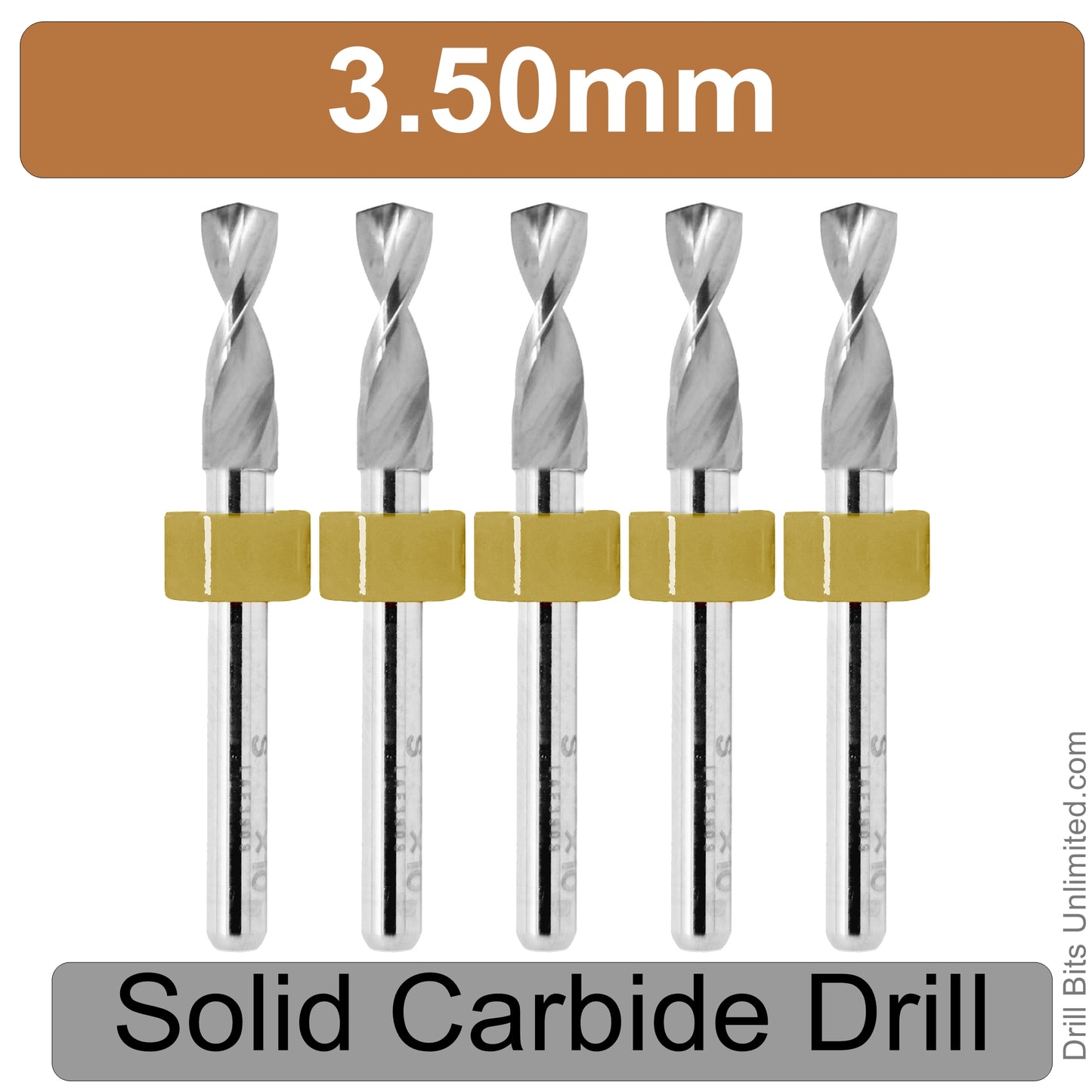 .1378" 3.50mm - Drill Bits - FIVE Piece Set with 1/8" Shanks Solid Carbide 3.5mm