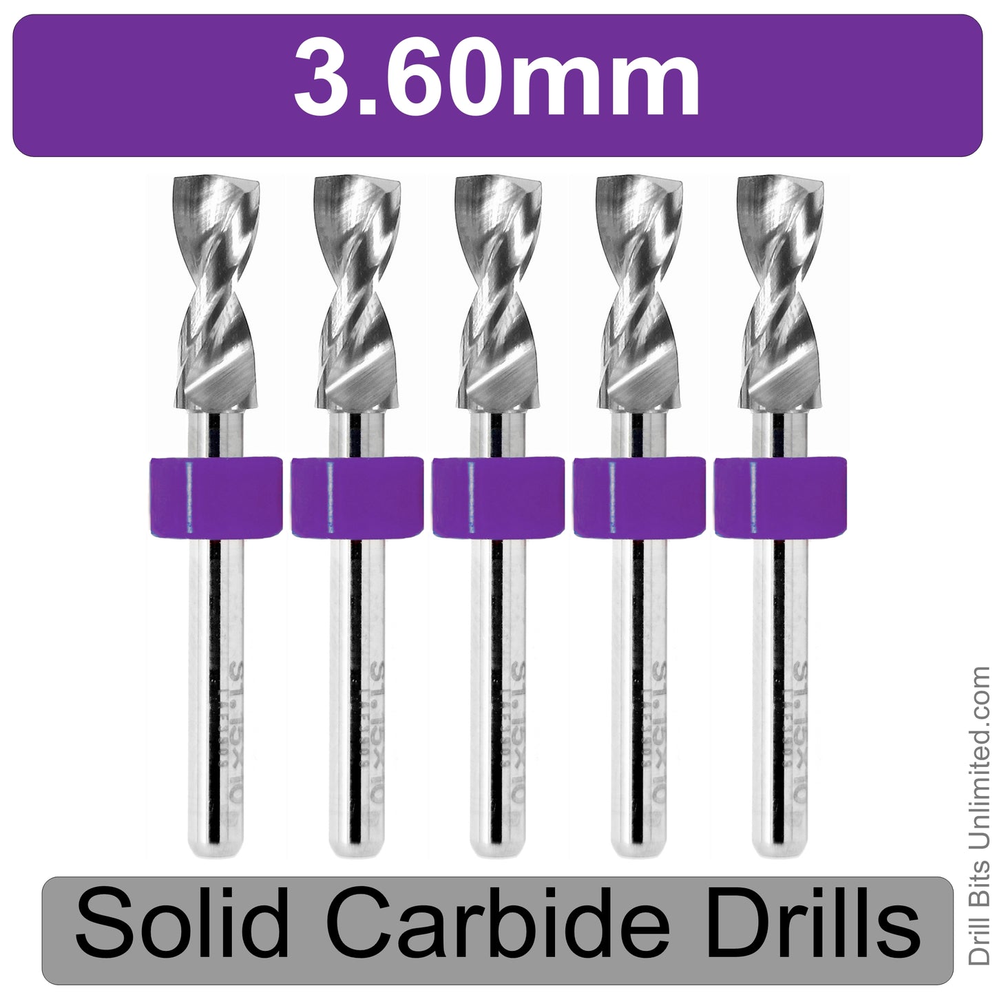 .1417" 3.60mm - Drill Bits - FIVE Piece Set with 1/8" Shanks Solid Carbide 3.6mm .142"