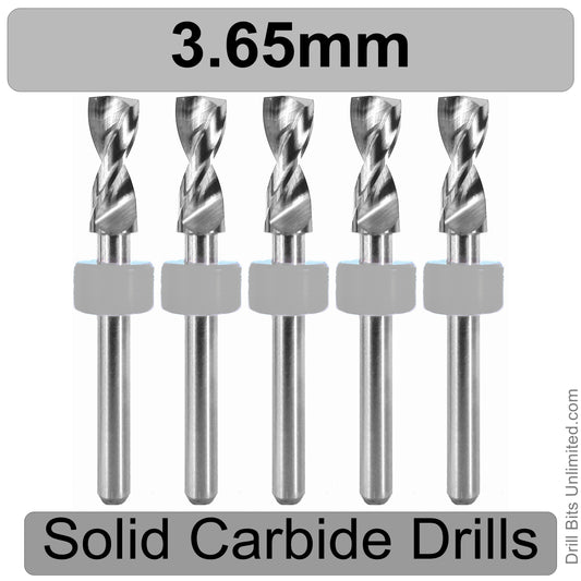 .1437" 3.65mm #27 - Drill Bits - FIVE Piece Set with 1/8" Shanks Solid Carbide .144"