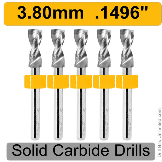 .1496" 3.80mm #25 - Drill Bits - FIVE Piece Set with 1/8" Shanks Solid Carbide .150" 3.8mm