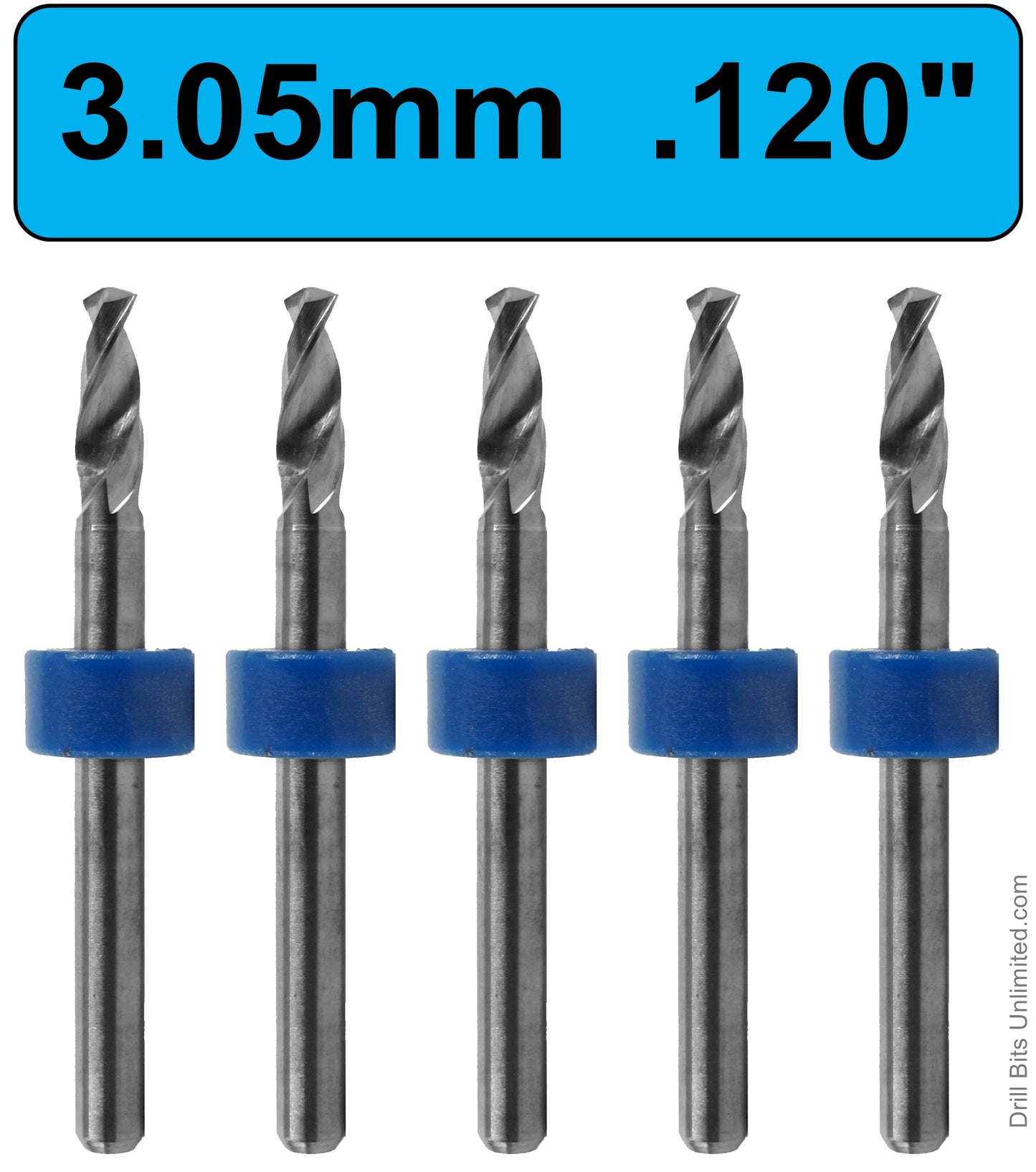 .120" 3.05mm #31 - Drill Bits - FIVE Piece Set with 1/8" Shanks Solid Carbide .12"