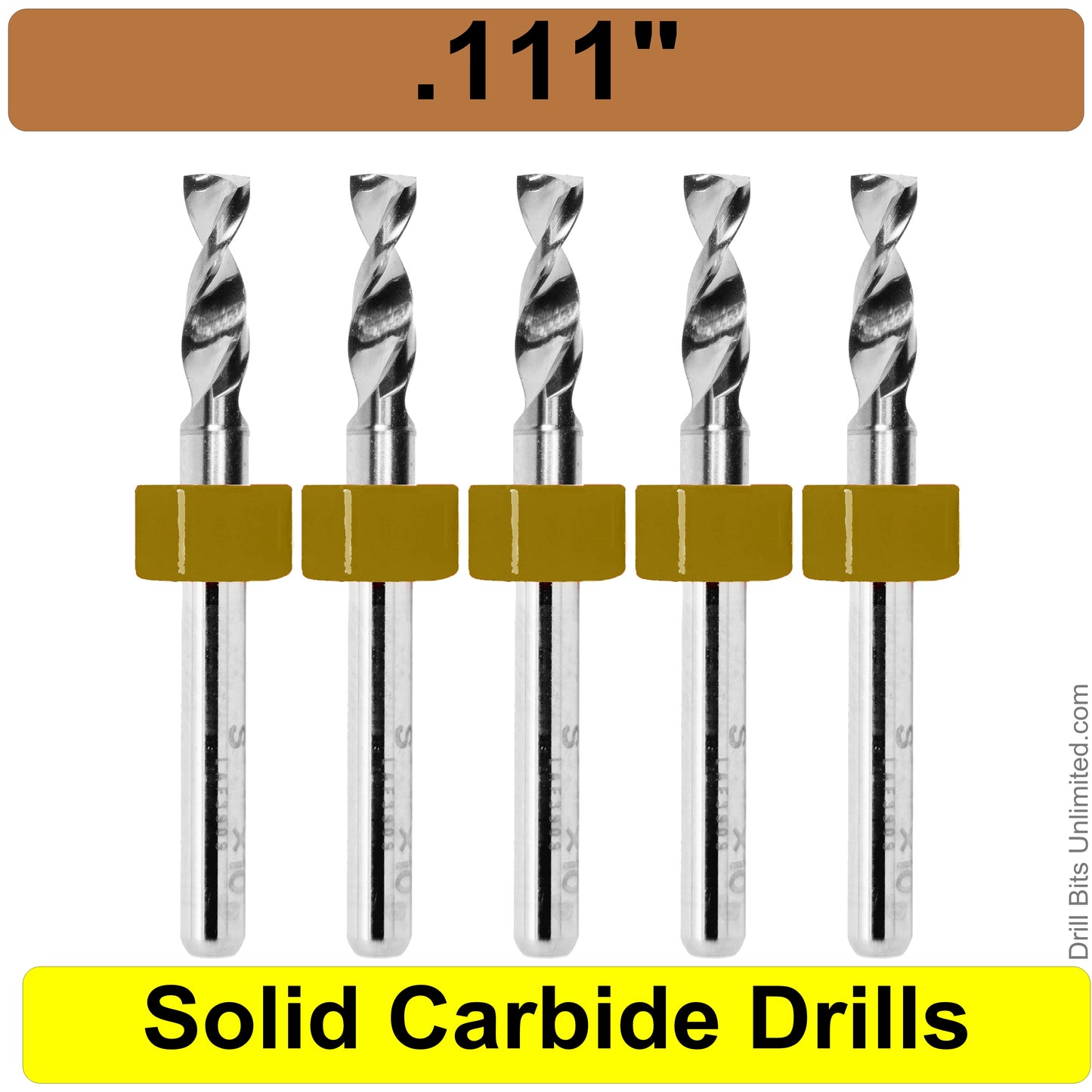 .111" #34 - Drill Bits - FIVE Piece Set with 1/8" Shanks Solid Carbide