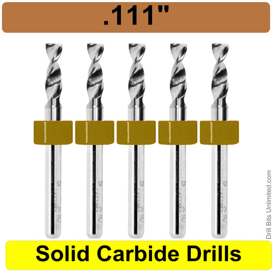 .111" #34 - Drill Bits - FIVE Piece Set with 1/8" Shanks Solid Carbide