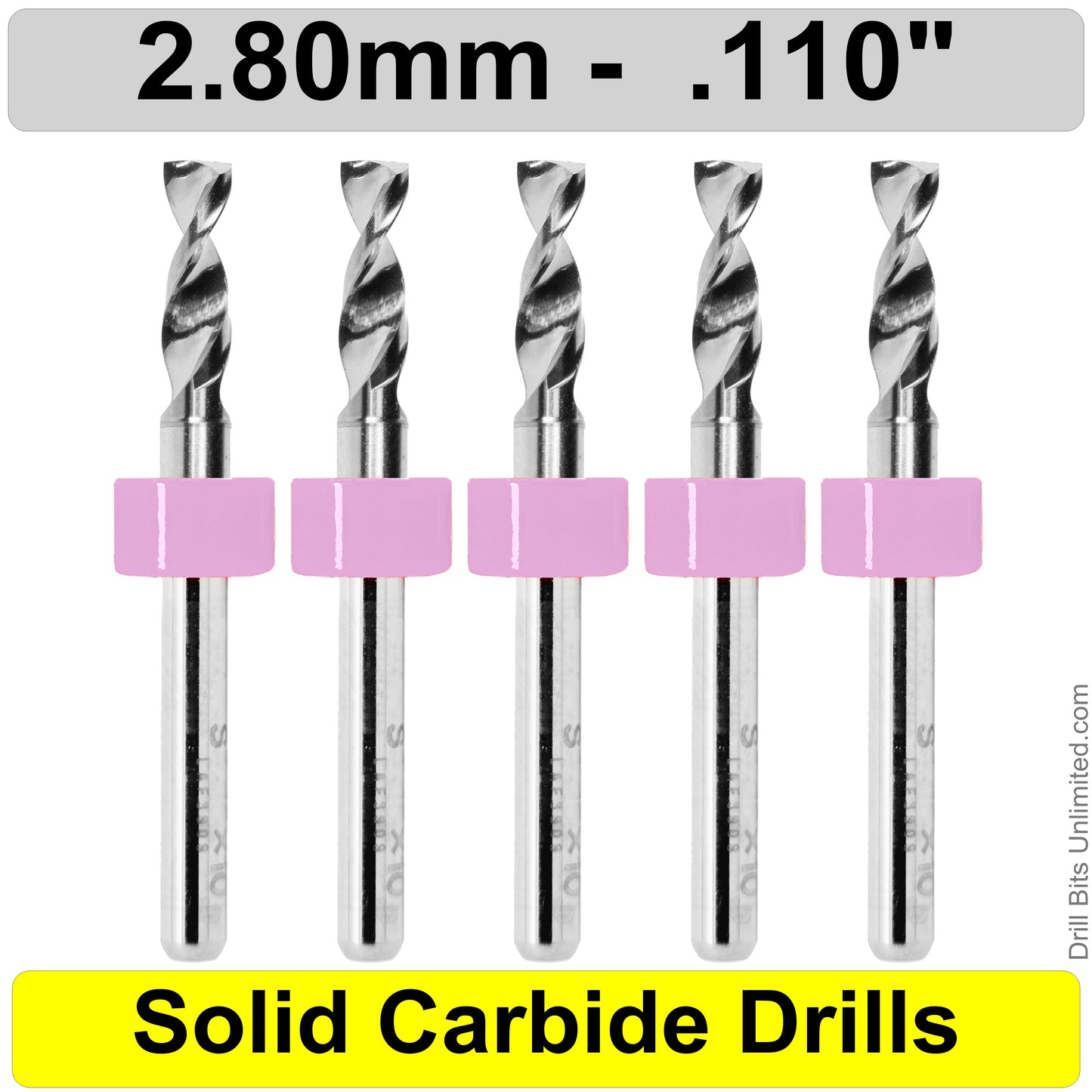 .110" 2.80mm #35  - Drill Bits - FIVE Piece Set with 1/8" Shanks Solid Carbide 2.8mm