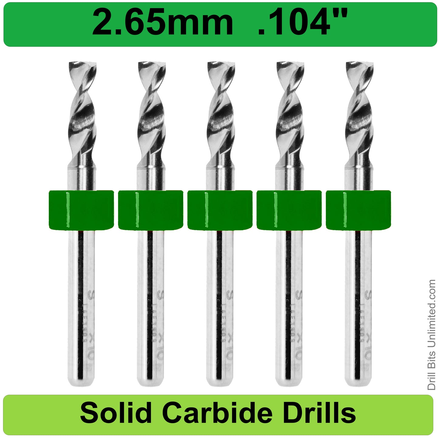 .1043" 2.65mm #37 - Drill Bits - FIVE Piece Set with 1/8" Shanks Solid Carbide .104"